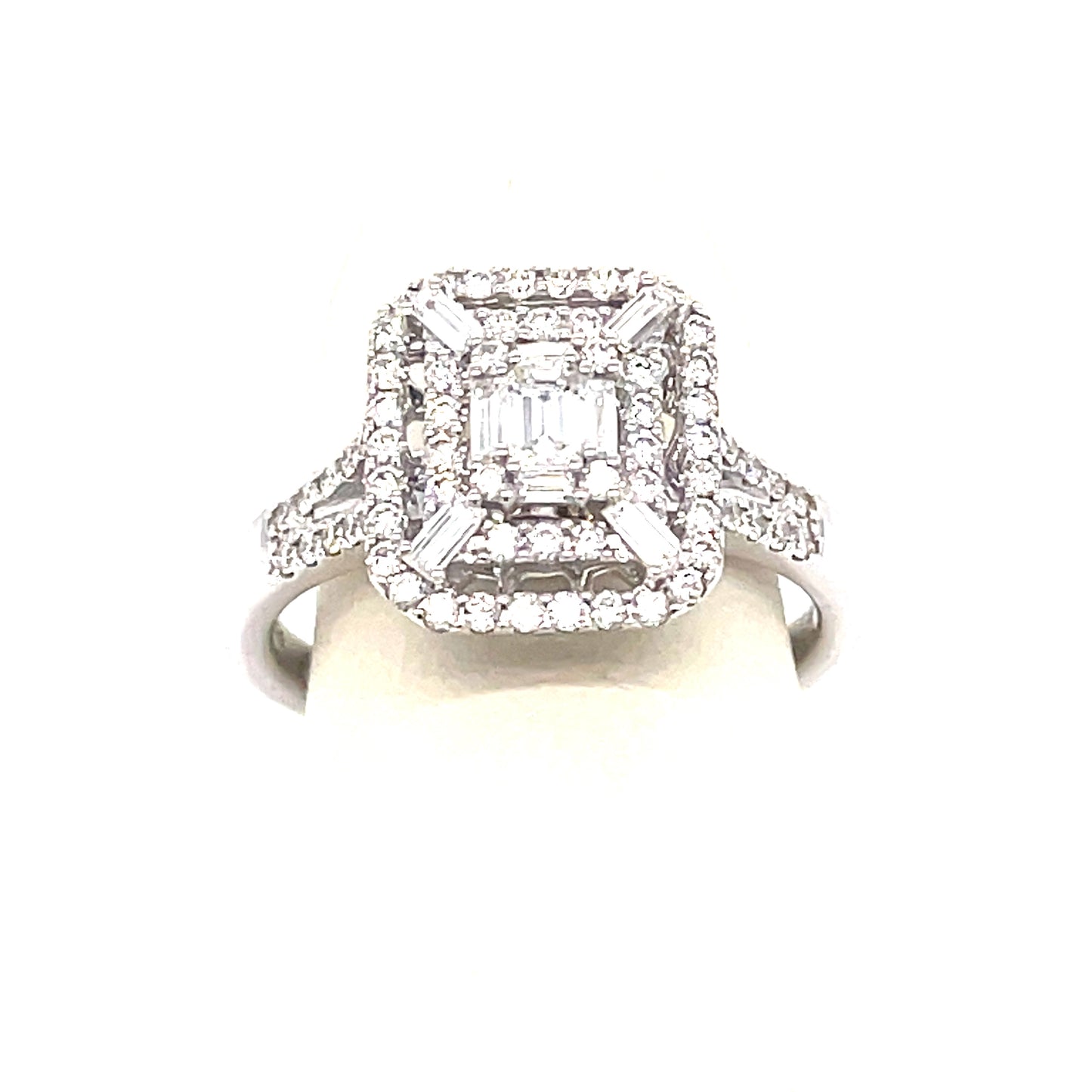 14ct White Gold Cluster With Baguette Centre Stone .78ct