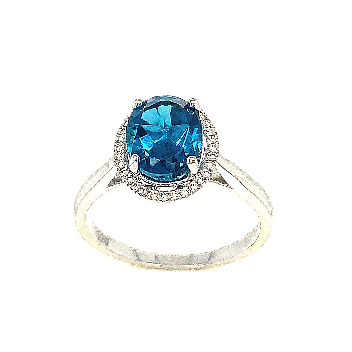 9ct London Blue Topaz And Diamond Oval Cluster Ring