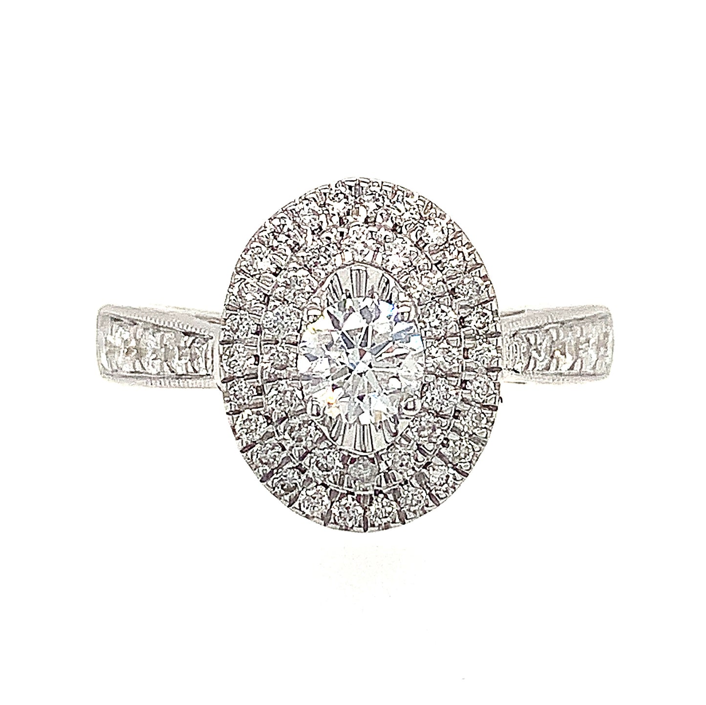 9ct White Gold Oval Cluster With Diamond Shoulders .75ct Ring