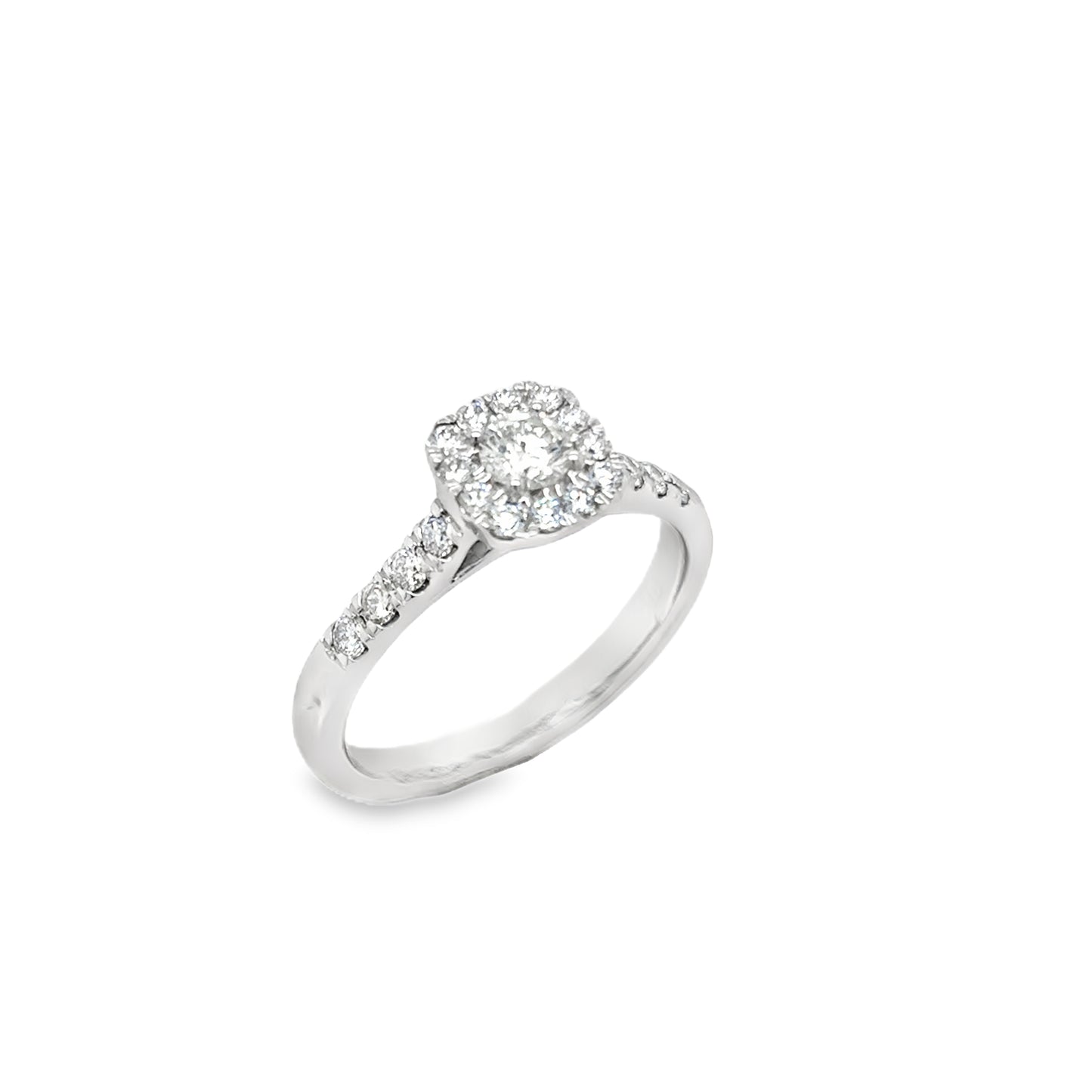 9ct White Gold Square Cluster With Diamond Shoulders .55ct Ring