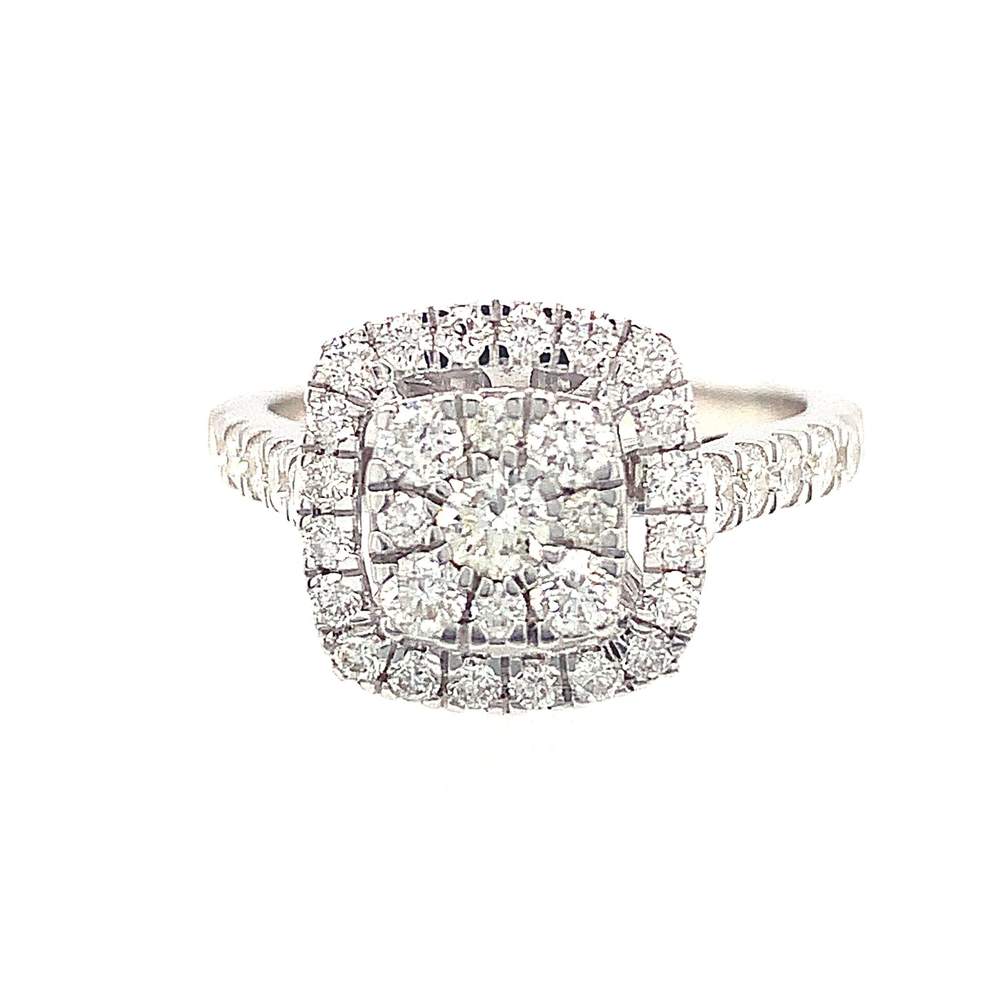 9t White Gold Square Cluster Halo 1.00ct Diamond Ring