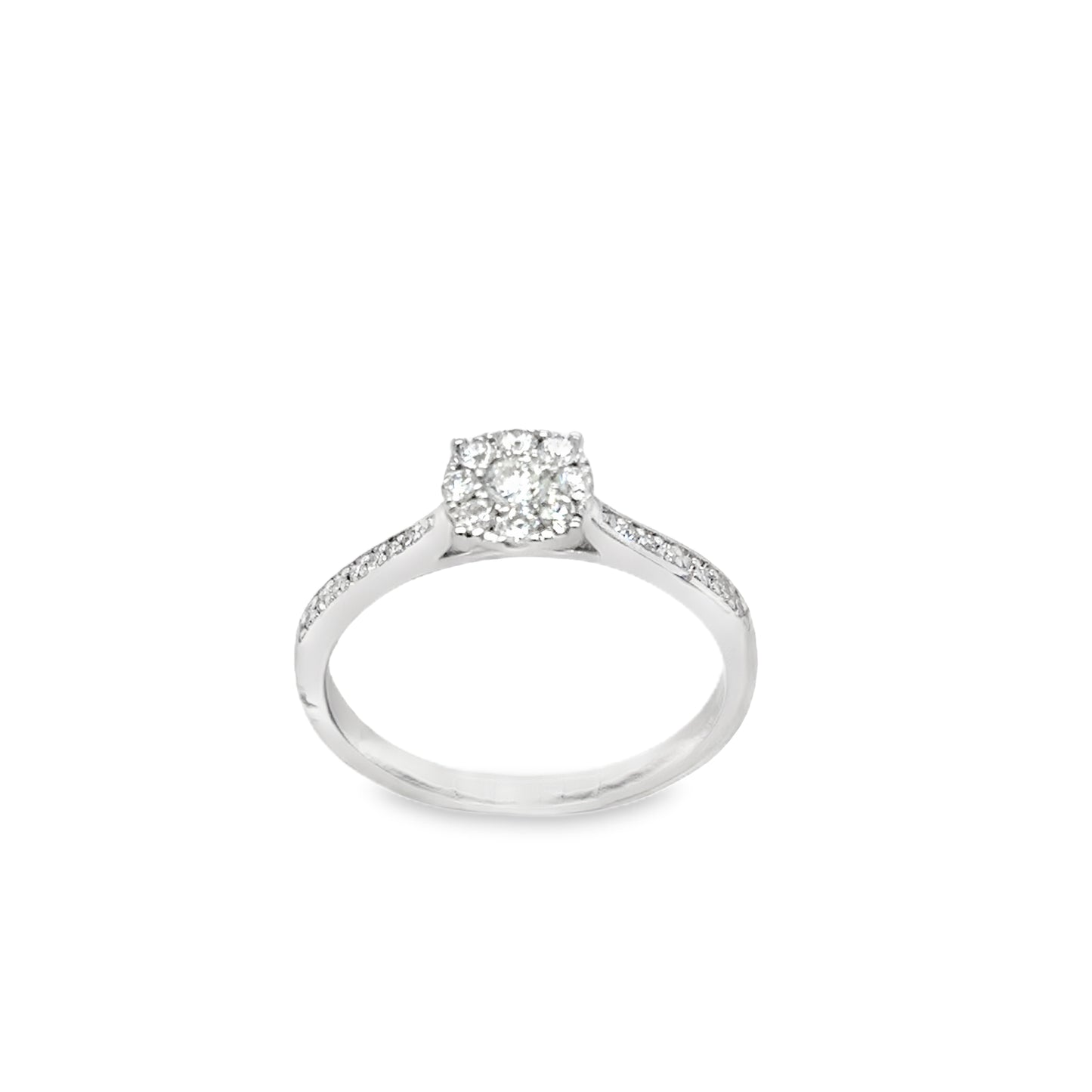 9ct White Gold Cluster With Diamond Shoulders .33ct Ring