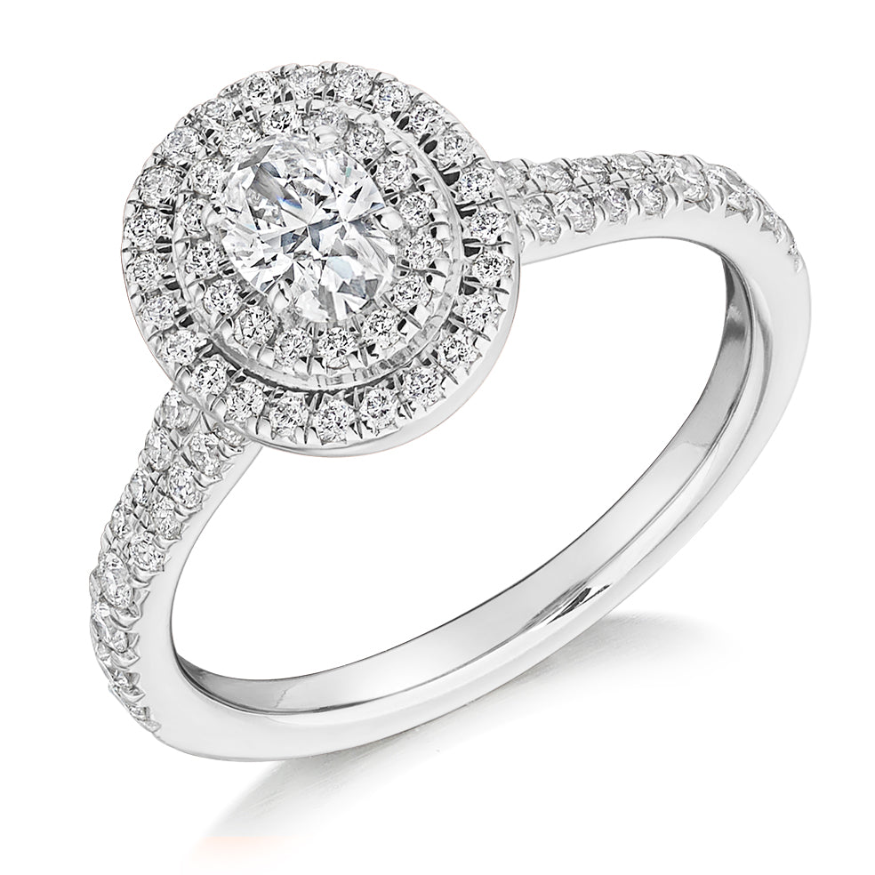 9ct White Gold Oval Cluster Halo Diamond Ring .30ct.50ct