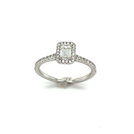 9ct White Gold Emerald Cut Diamond Cluster Ring .40ct .30ct