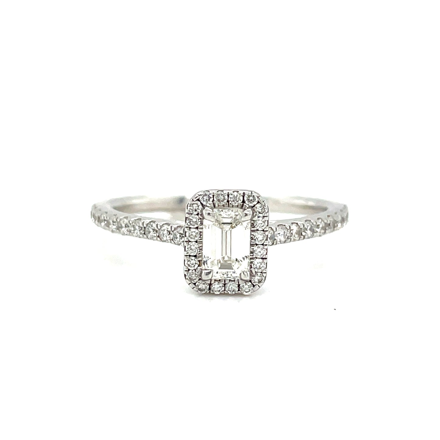 9ct White Gold Emerald Cut Diamond Cluster Ring .40ct .30ct