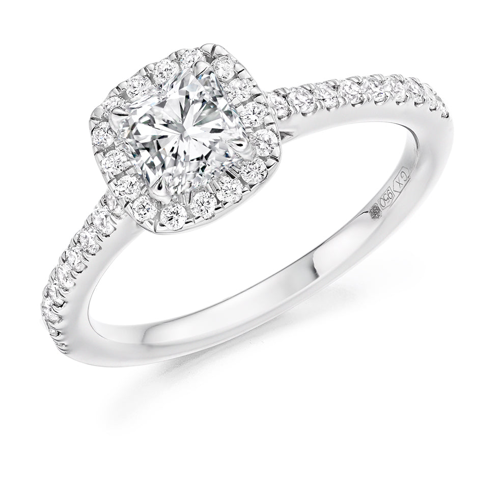9ct White Gold Cluster Cushion Halo .85ct Diamond Ring