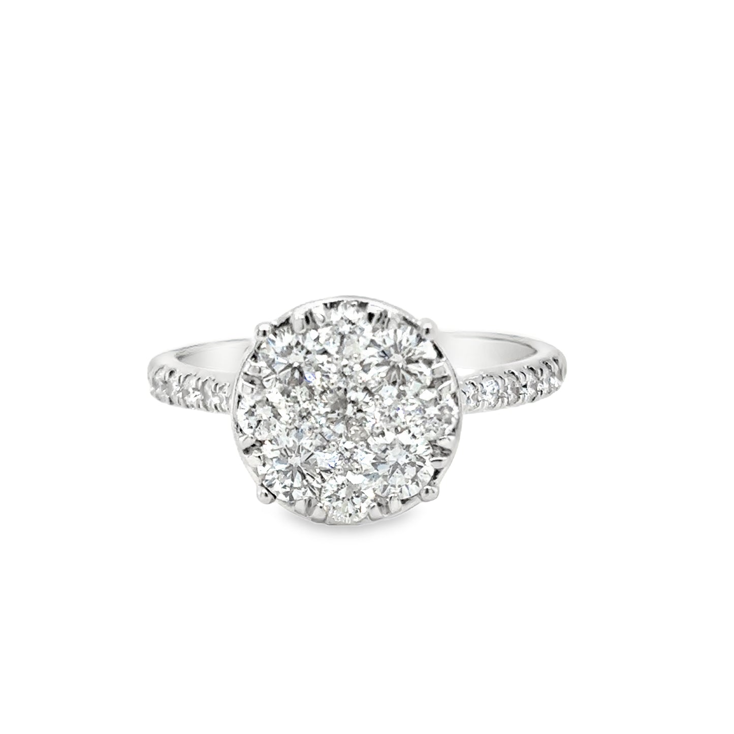 9ct White Gold Round Cluster With Diamond Shoulders 1.00ct Ring