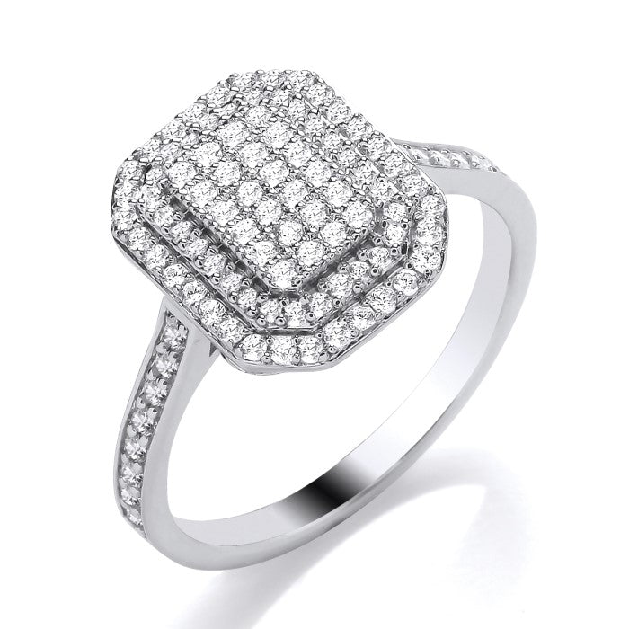 9ct White Gold Rectangle Cluster .75ct Diamond Ring