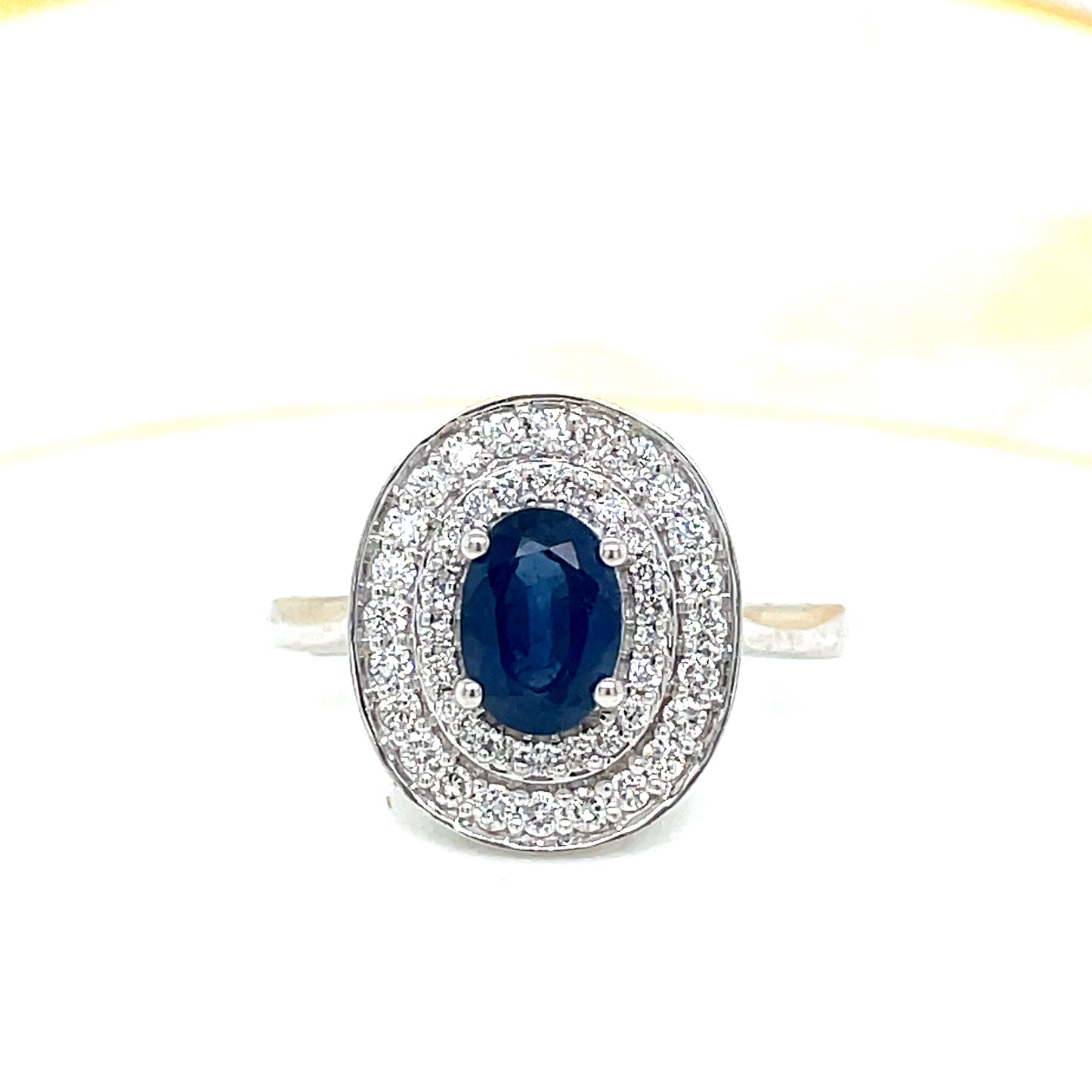 9ct White Gold Sapphire And Diamond Oval Cluster .35ct Ring