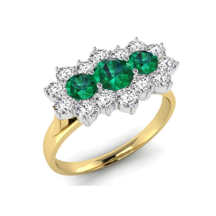 9ct Emerald And Diamond Long Cluster .50ct Ring