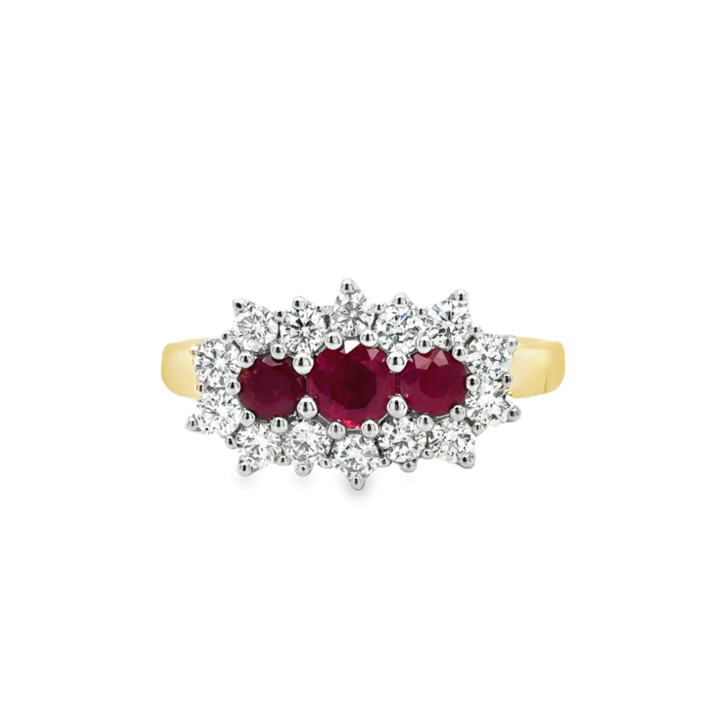 9ct Ruby And Diamond Long Cluster .50ct Ring