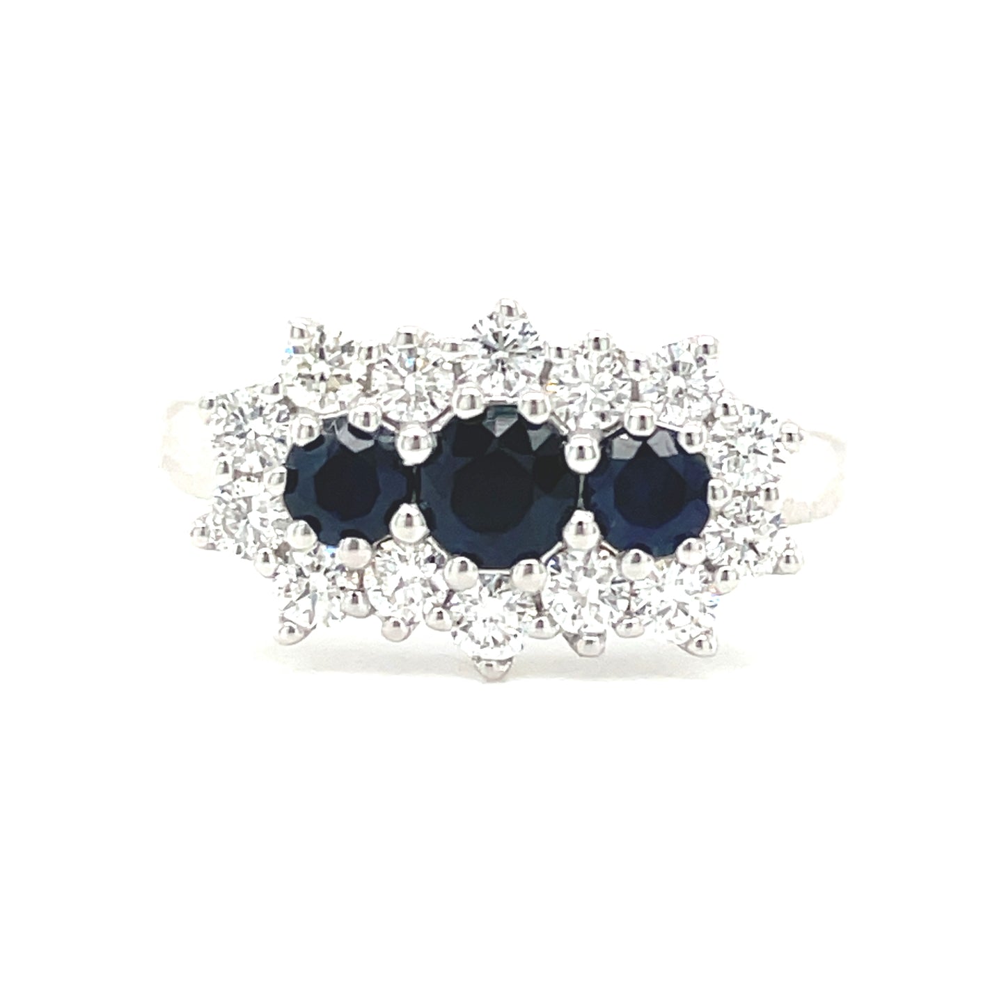 9ct White Gold Sapphire And Diamond Long Cluster .50ct Ring