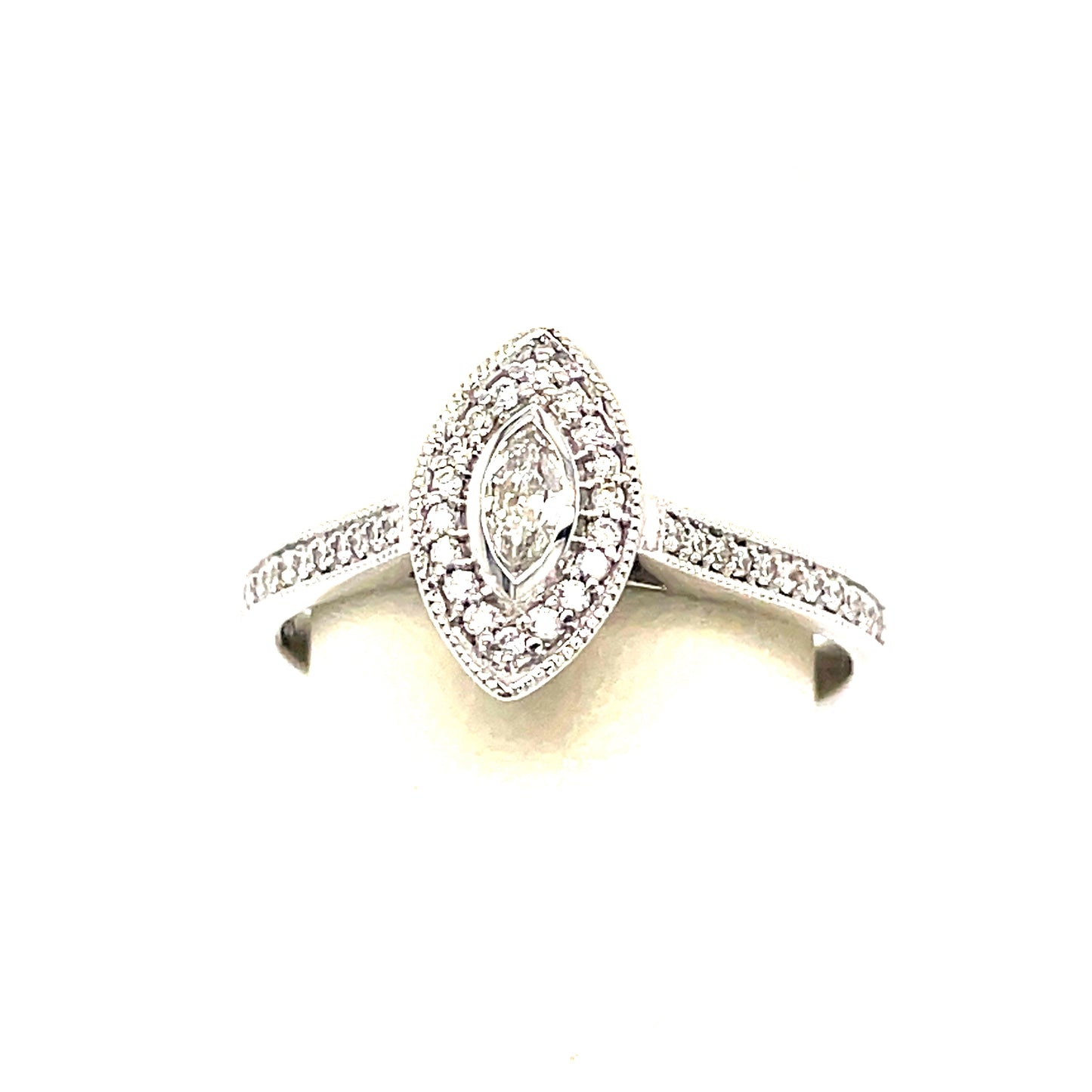 9ct White Gold Marquise Halo Cluster .25ct Diamond Ring