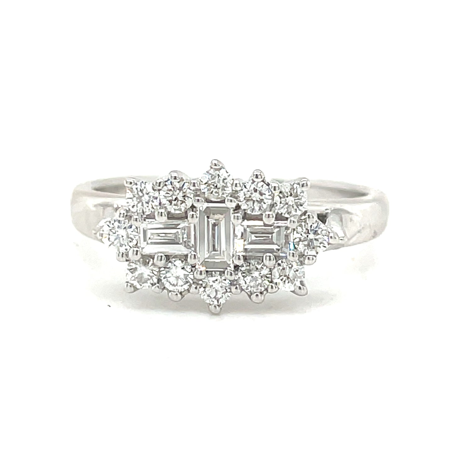 9ct White Gold Cluster Emerald Brilliant Cut .50ct Diamond Ring