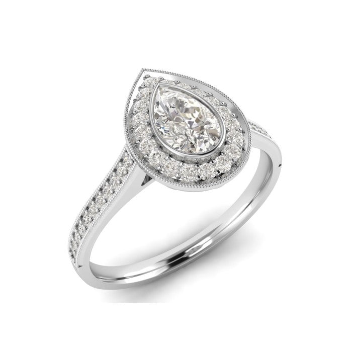 9ct White Gold Pear Shaped Rubover Halo Cluster .50ct Diamond R