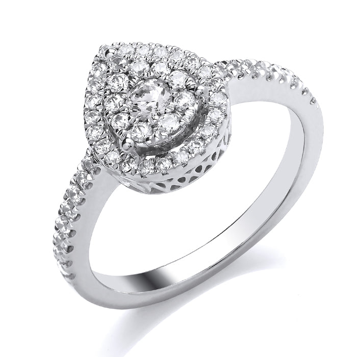 9ct White Gold Cluster Ring With Diamond Shoulders .50ct