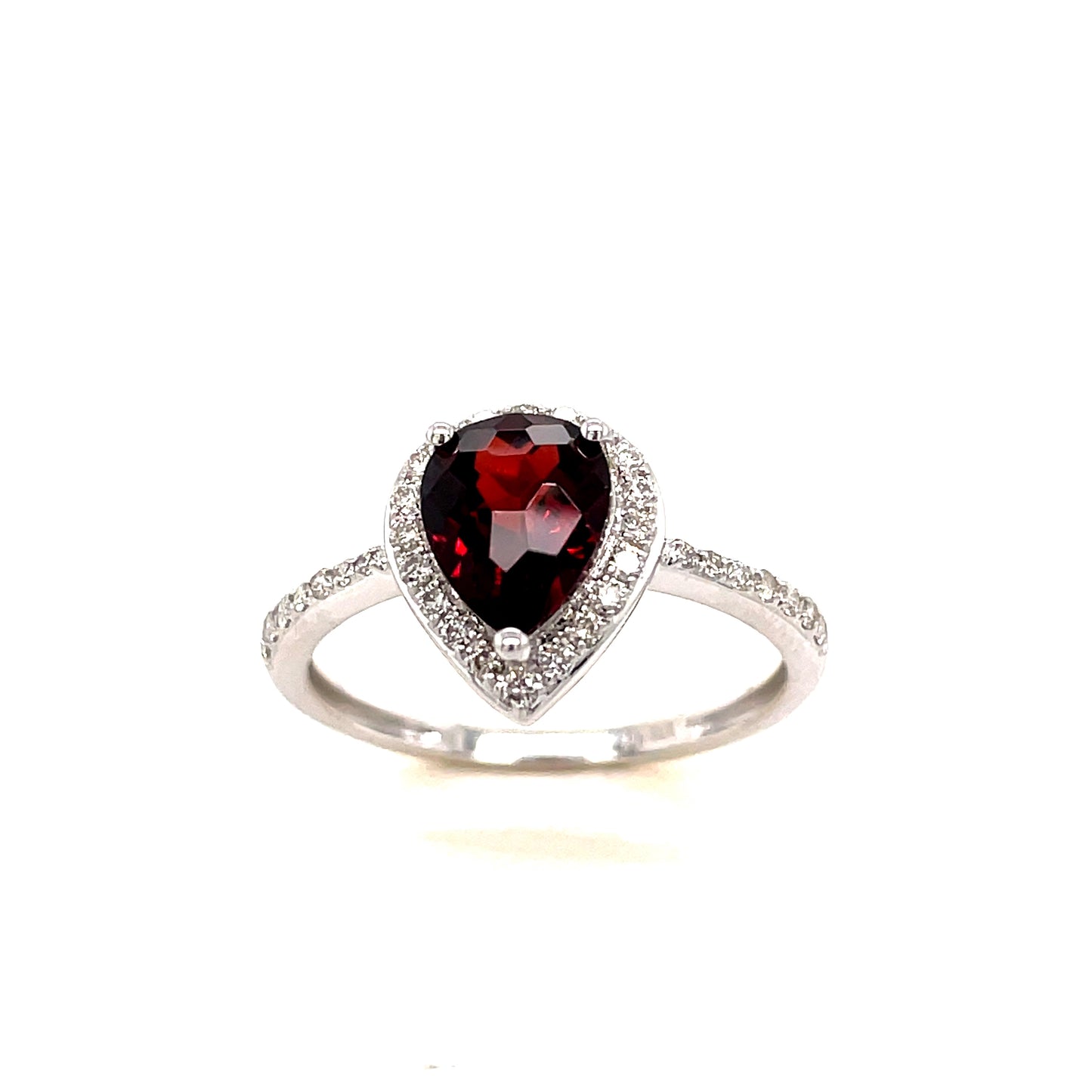 9ct White Gold Pear Cluster Garnet/ Diamond Ring .21ct