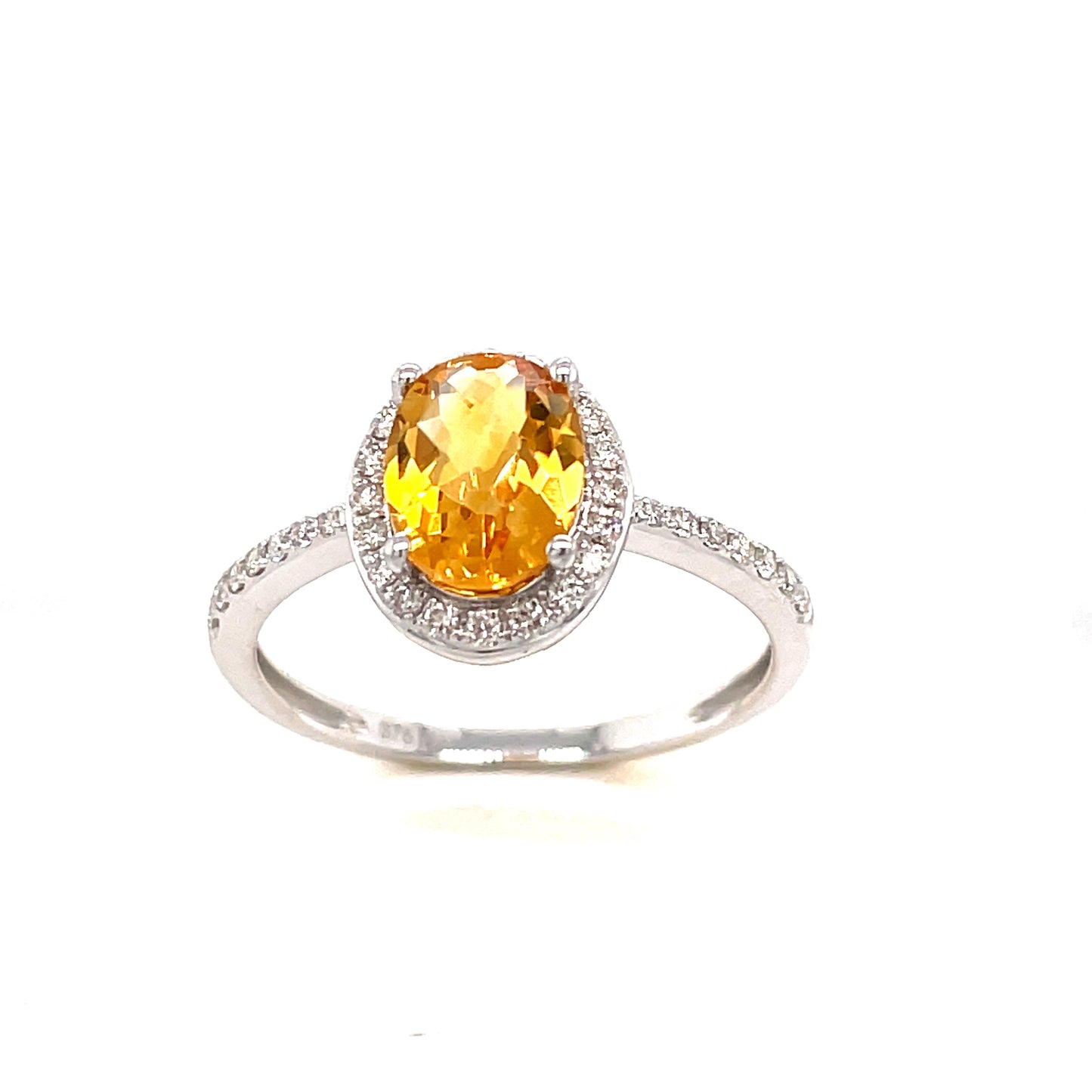 9ct White Gold Oval Cluster Citrine/ Diamond Ring .20ct