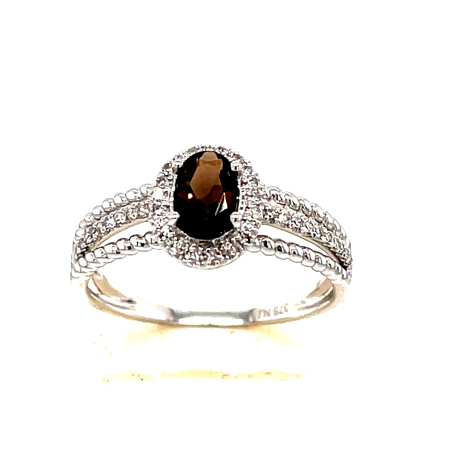 9ct White Gold Open Oval Smokey Quartz/Diamond Ring .12ct