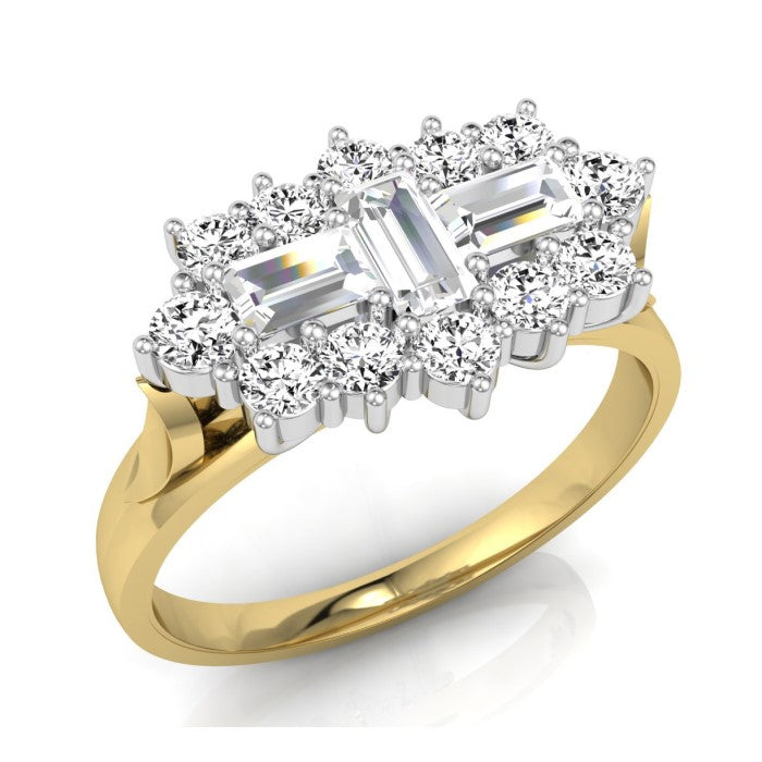 9ct Emerald/ Brilliant Cut Boat Cluster Diamond Ring 1.00ct