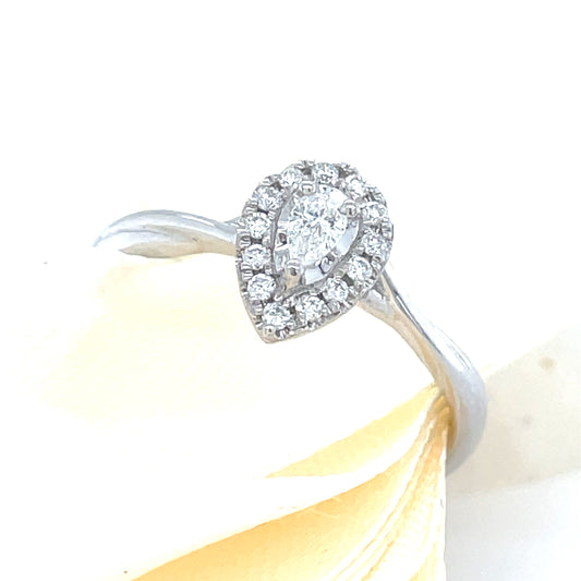 9ct White Gold Pear Shape Cluster Diamond Ring .20ct