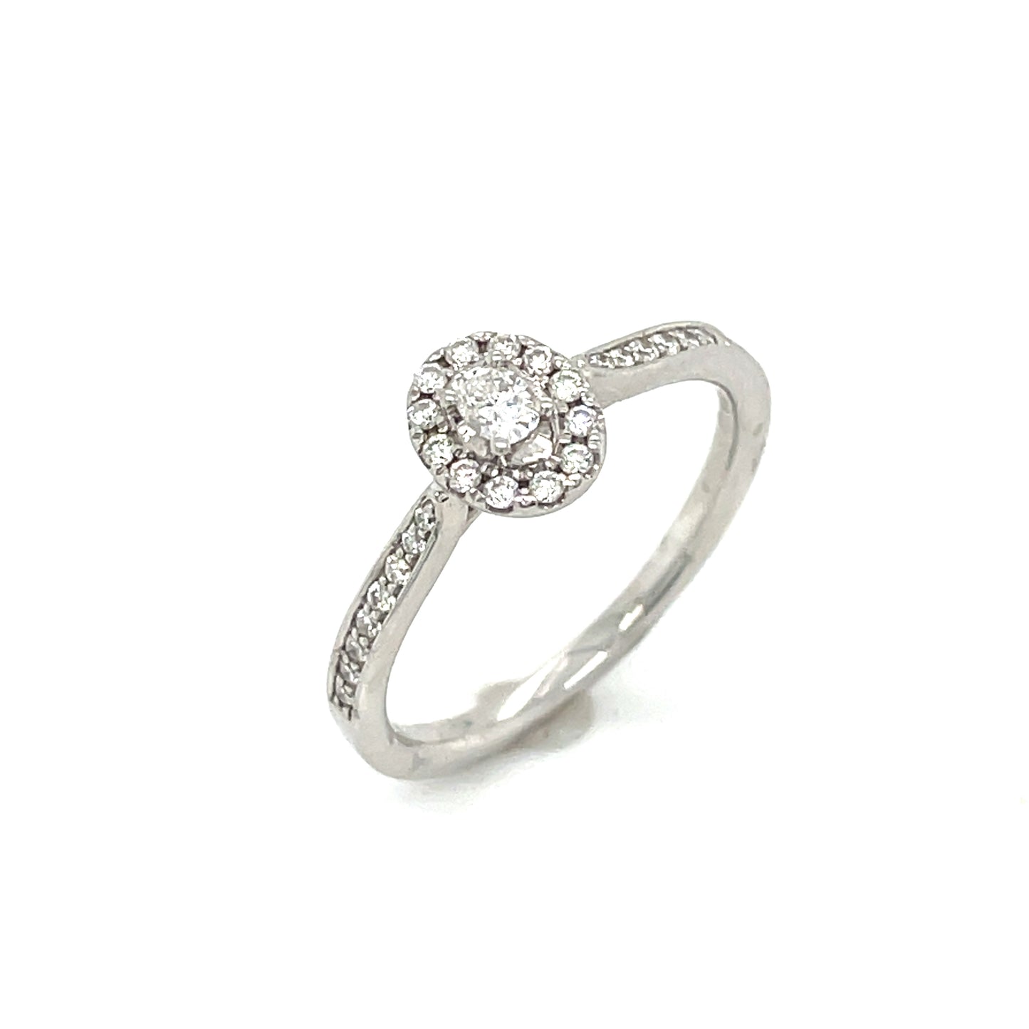 9ct White Gold Oval Cluster Diamond Shoulders