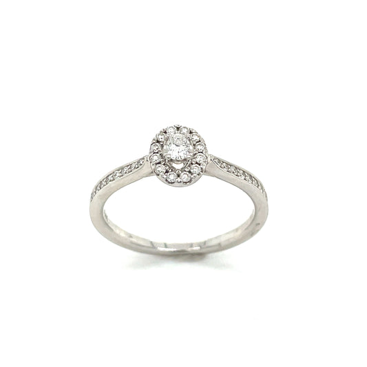 9ct White Gold Oval Cluster Diamond Shoulders