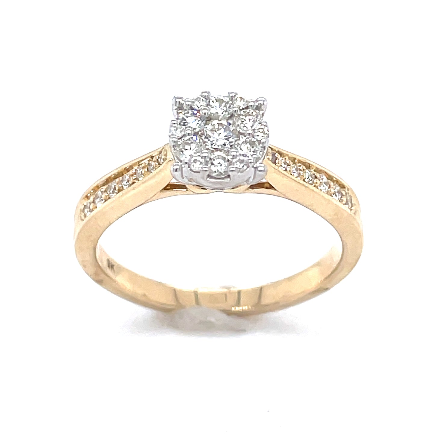 9ct Gold Diamond Cluster Ring With Diamond Set Shoulders .40ct