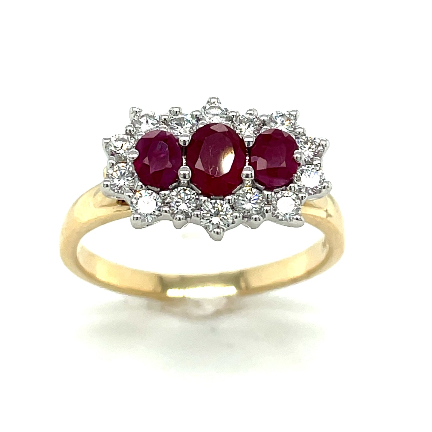 9ct Oval Centre Ruby And Diamond Boat Cluster Diamond Ring .50ct