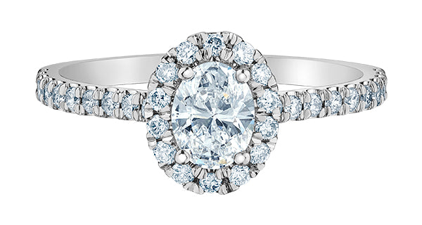 Platinum Oval Halo Cluster Diamond Shoulders .84ct Diamond Ring