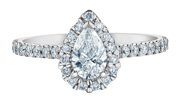 Platinum Pear Halo Cluster Diamond Shoulders .85ct Diamond Ring