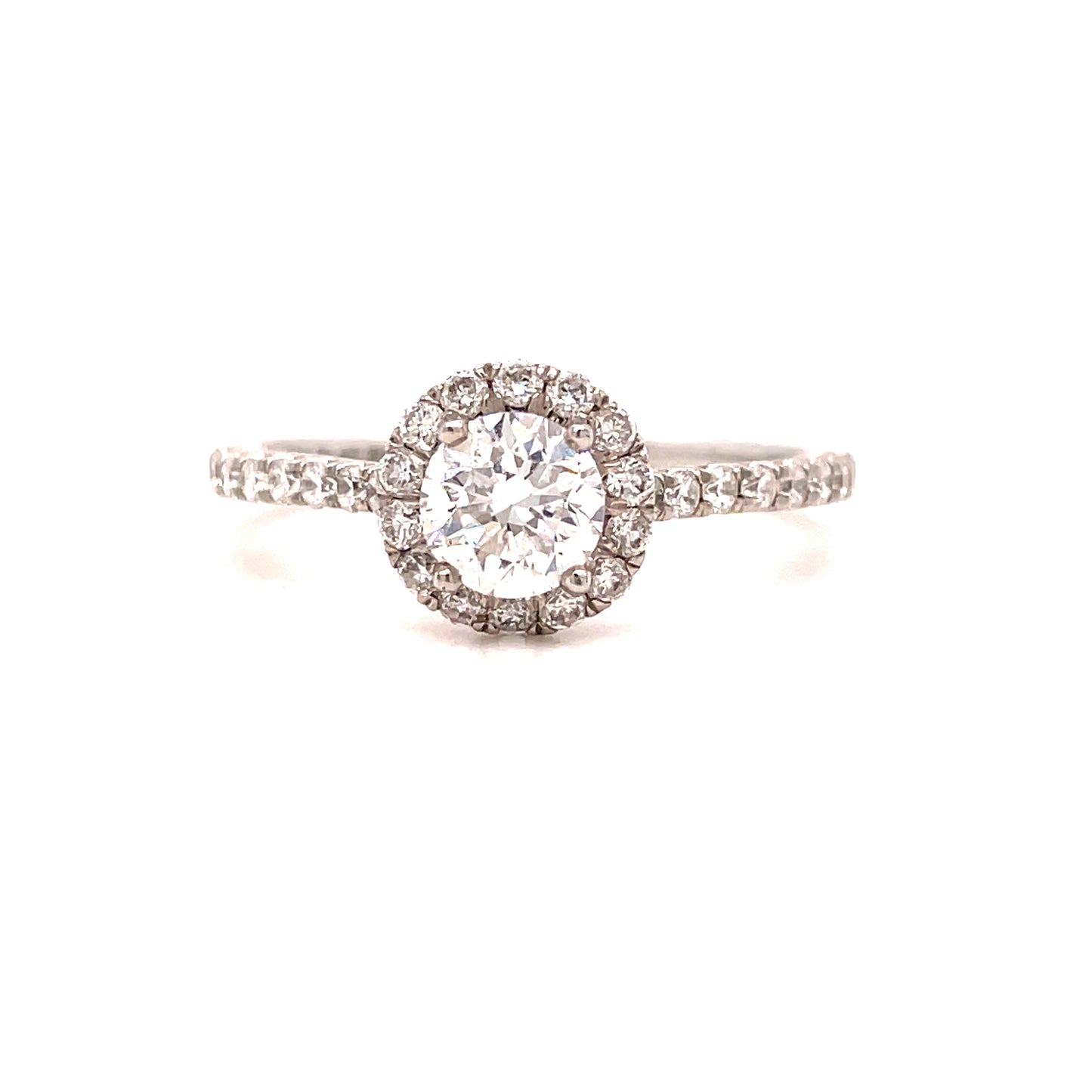 Platinum Round Brilliant Halo Cultured Diamond Ring .84ct