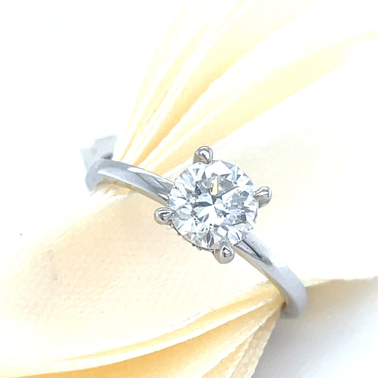Platinum Round Solitaire Hidden Halo Cultured Diamond Ring 1.00