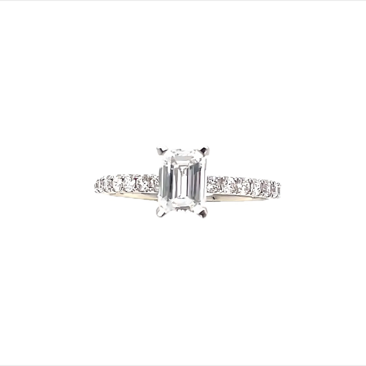 18ct White Gold Emerald Cut Cultured Diamond Ring 1.00ct