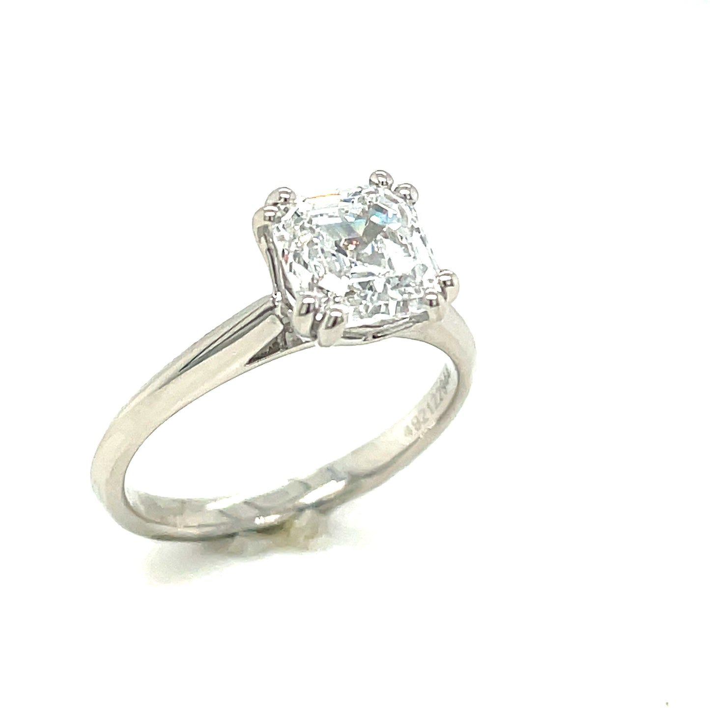 Platinum Ascher Cut Solitaire Lab Grown Diamond Ring 2.15ct