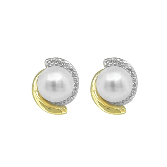 9ct E/rg 6mm Prl Dia/Pol Swirl