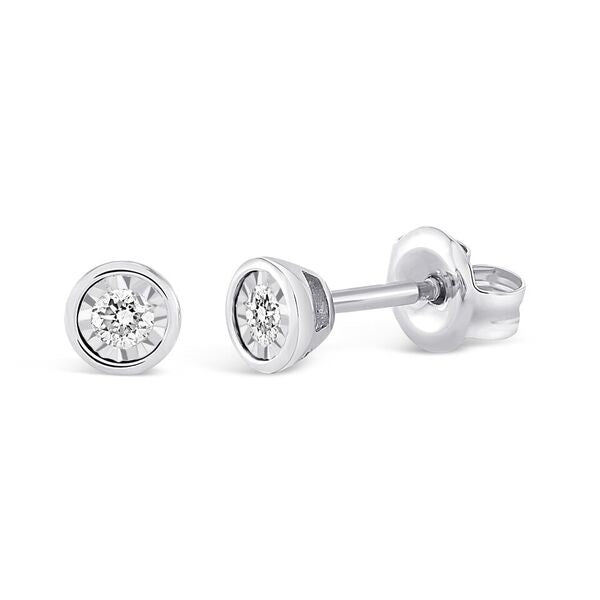 9ct White Gold Rub Over Diamond Solitaire .10ct Earrings