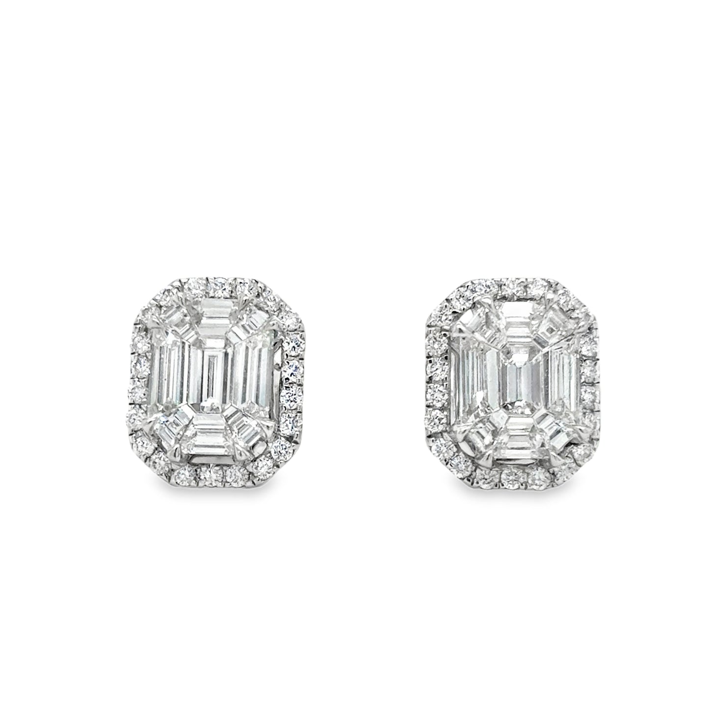 18ct White Gold Emerald Pie Cut 1.20ct Diamond Earring