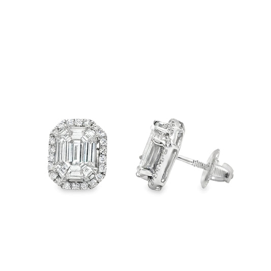 18ct White Gold Emerald Pie Cut 1.20ct Diamond Earring