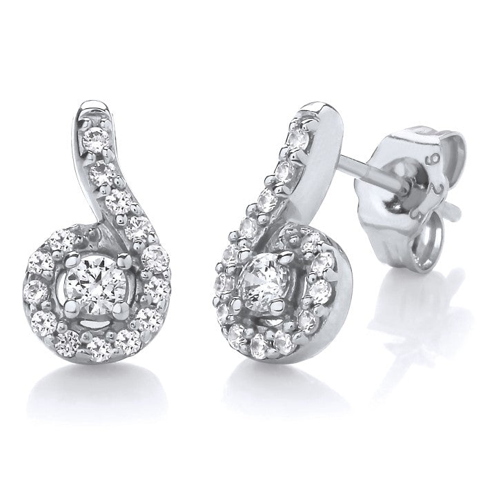 9ct White Gold .30ct Diamond Swirl Earring