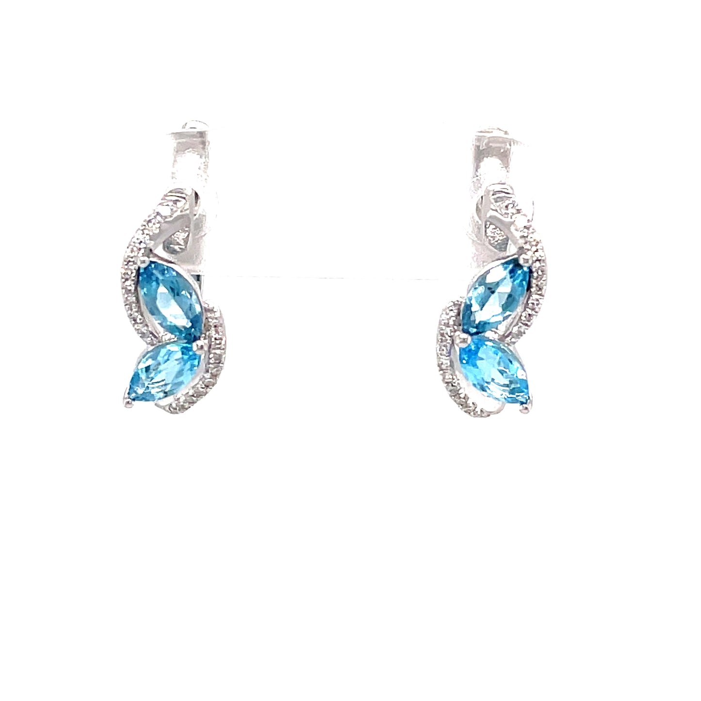 9ct White Gold Leaf Hoop Earring With Blue Topaz/Diamond .09ct