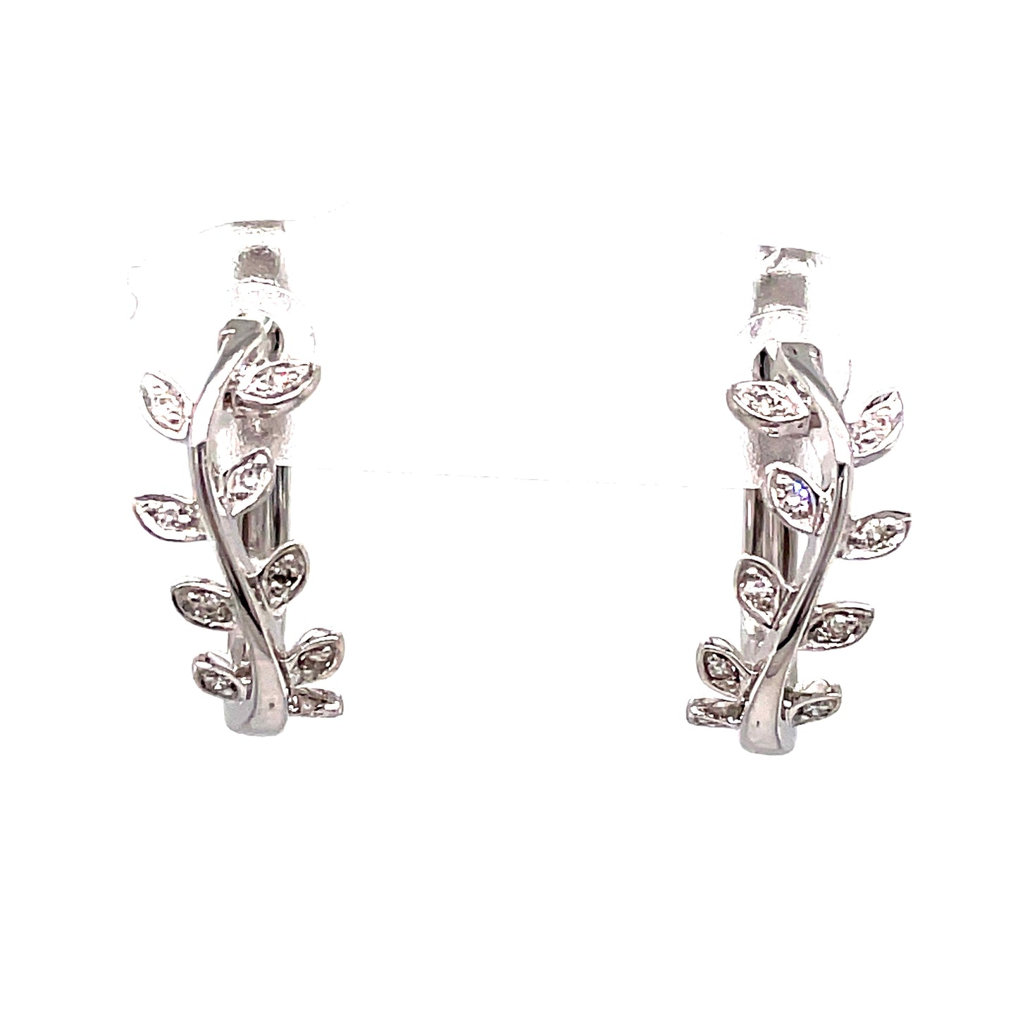9ct White Gold Leaf Hoop Diamond Earring .05ct