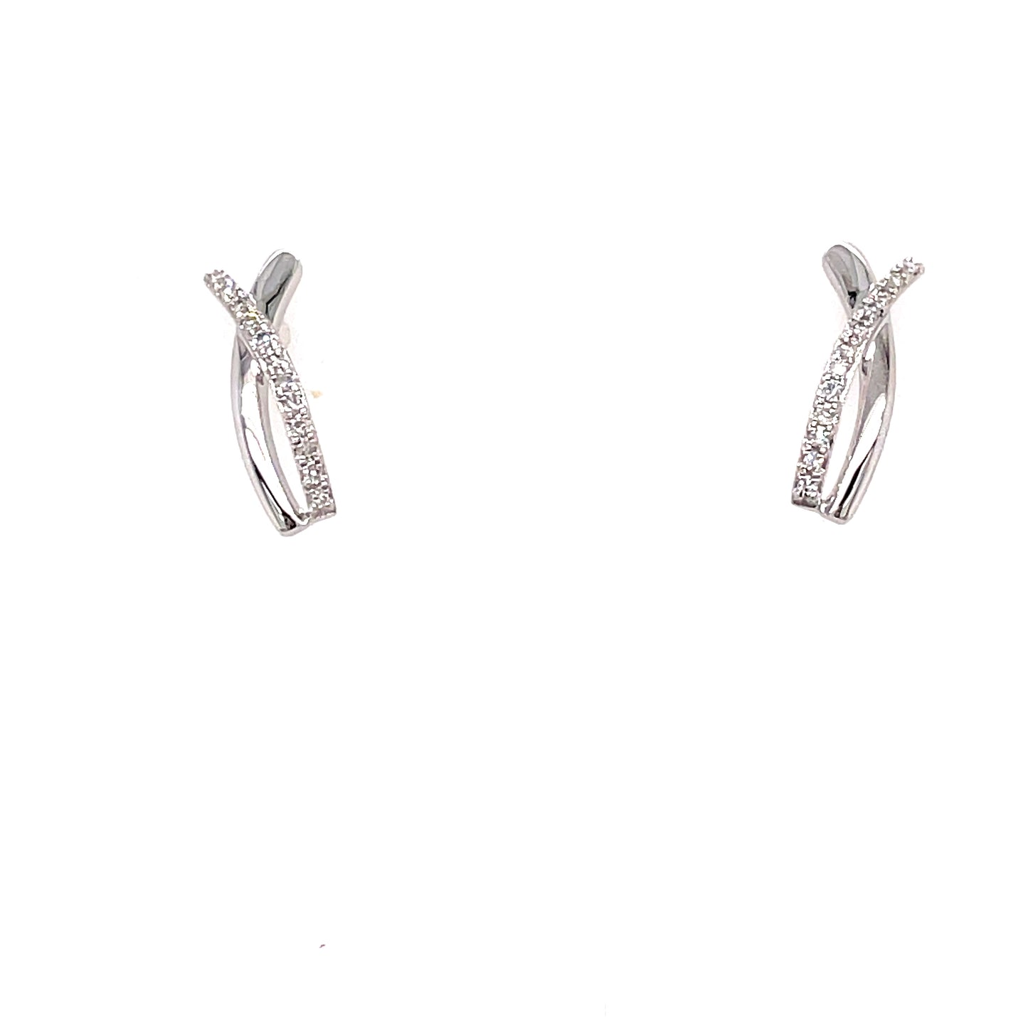 9ct White Gold Crossover Diamond Earring .06 Ct