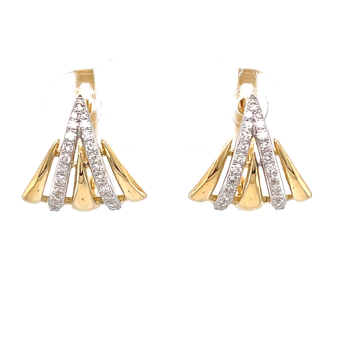 9ct 2tone Fan Design Diamond Huggy Earring .24 Ct