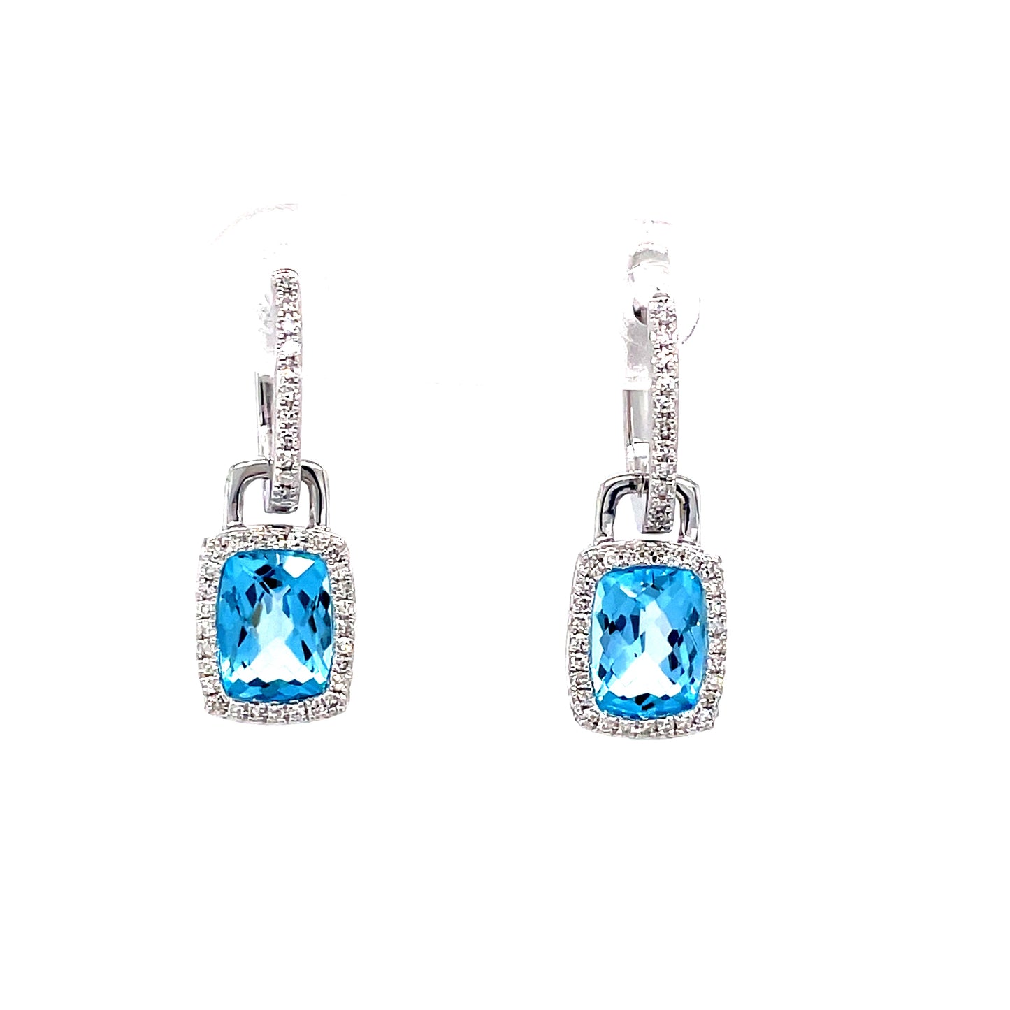 9ct White Gold Square Cluster Blue Topaz/Diamond Earring .17 Ct