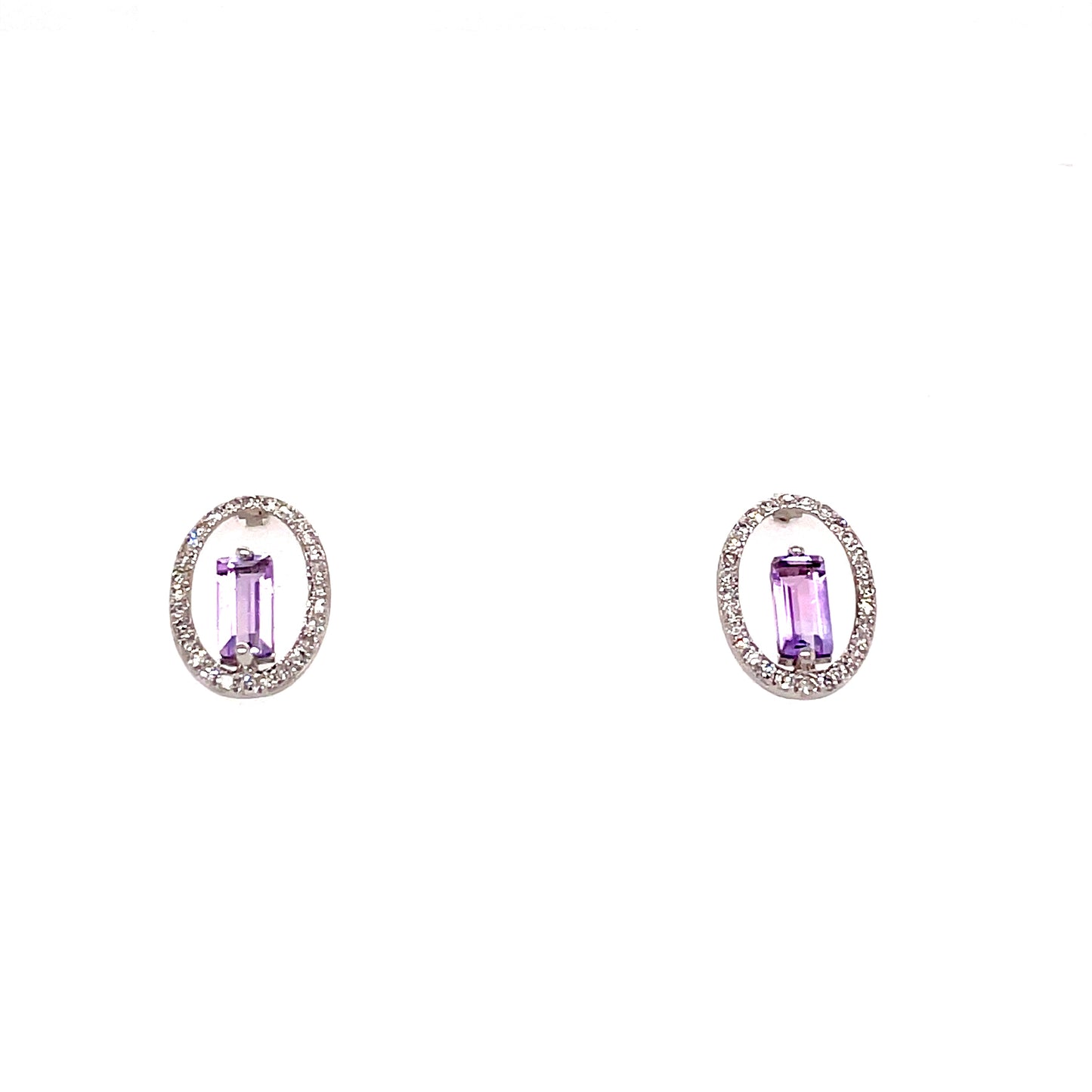 9ct White Gold Open Oval Amethyst And Diamond Earring .14 Ct