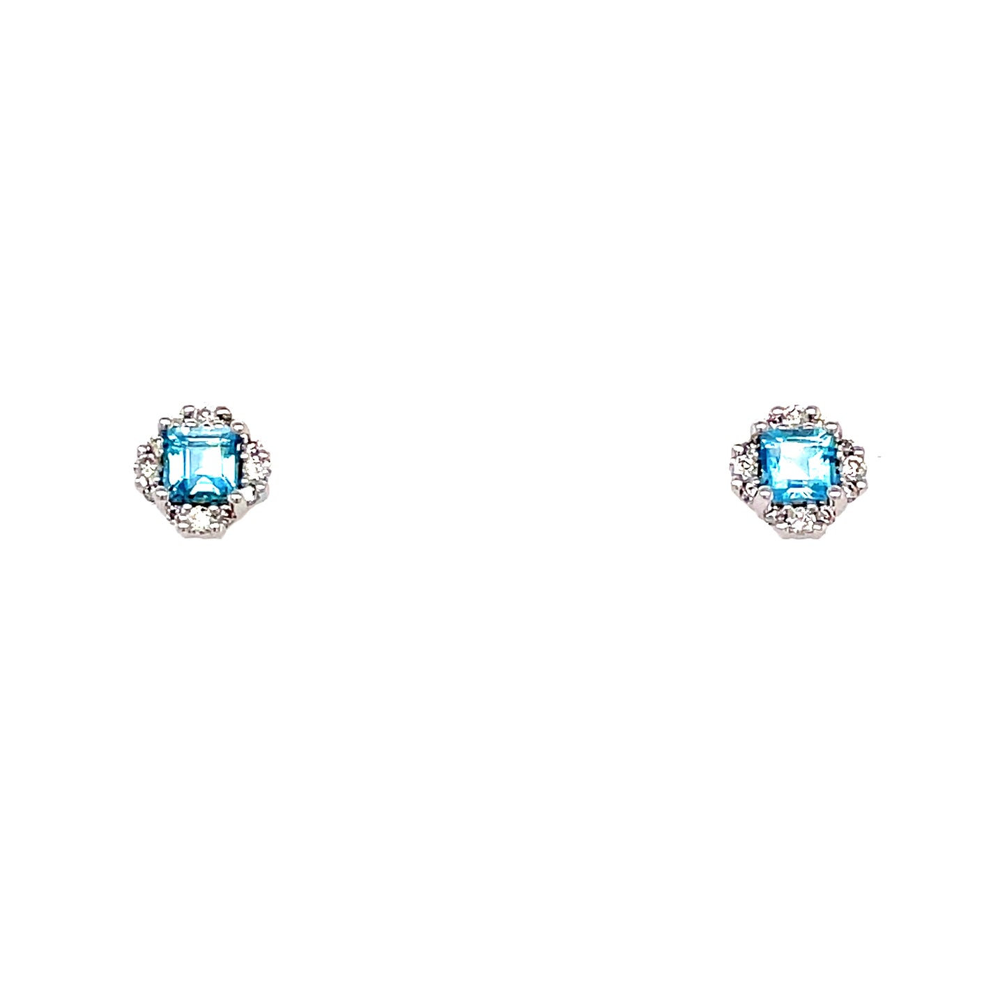 9ct White Gold Flower Cluster Blue Topaz/ Diamond Earring .11ct