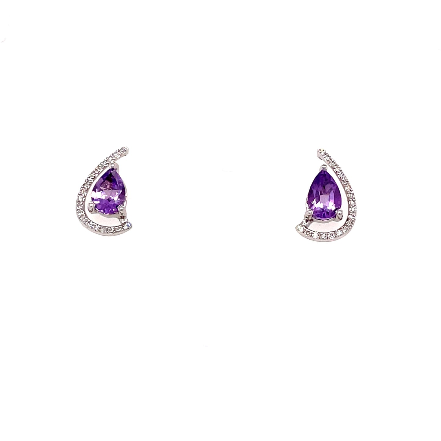9ct White Gold Open Swirl Amethyst And Diamond Earring .08 Ct