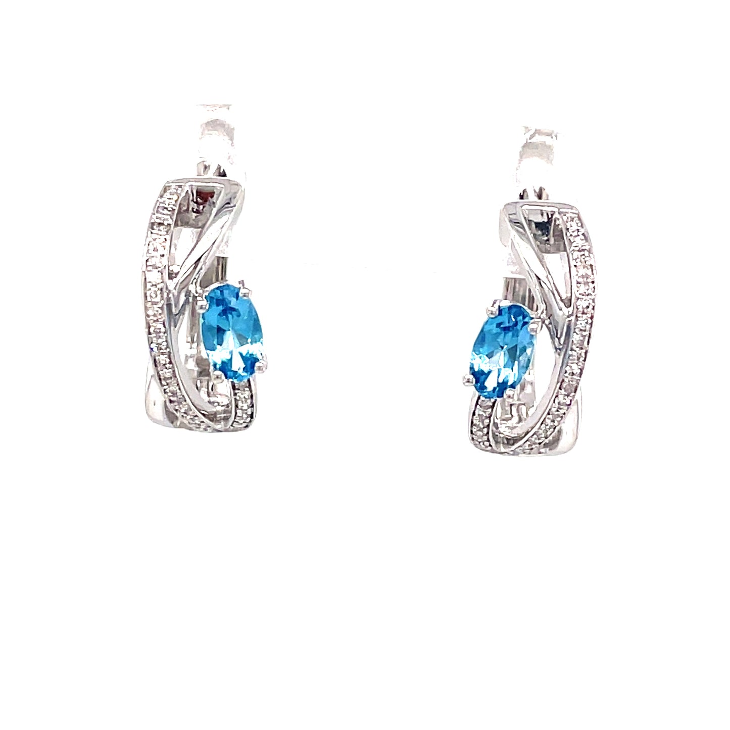 9ct White Gold Twist Blue Topaz/Diamond Hoop Earring .09 Ct
