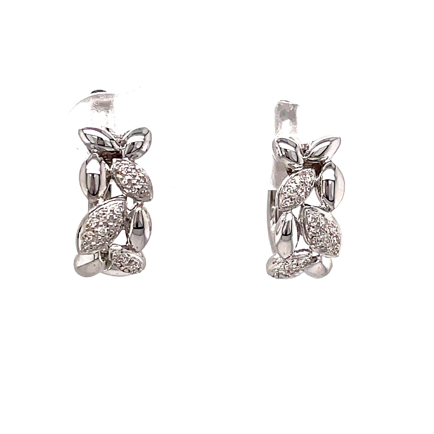 9ct White Gold Leaf Hoop Diamond Earring .09 Ct